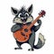 Cartoon Styled Raccoon Playing on Guitar, White Background, Generative AI