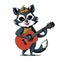 Cartoon Styled Raccoon Playing on Guitar, White Background, Generative AI