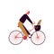 Cartoon stylish male riding on bike with cat sitting in basket vector flat illustration. Trendy man on bicycle with pet