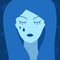 Cartoon stylized crying girl. Grief, sadness and loneliness concept