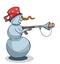 Cartoon Stylized Snowman with a Retro Toy Rifle.