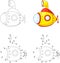 Cartoon submarine. Coloring book and dot to dot game for kids