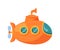 Cartoon Submarine, Orange Colored Underwater Ship Game Asset. Isolated Kids Style Sea Vehicle With Periscope, Portholes