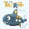 Cartoon of submarine robot underwater