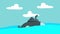 Cartoon Submarine Sailing In The Sea Between The Waves