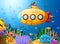 Cartoon submarine underwater