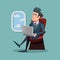 Cartoon Successful Businessman Flying in Airplane and Working with Laptop