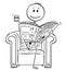 Cartoon of Successful Businessman Sitting in Chair and Reading Newspapers