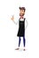 Cartoon successful hairdresser in an apron with a scissors in hand. Young stylish hairdresser with a beard. Professional