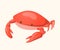 Cartoon summer icon of red crab or lobster character with claws. Isolated picture of a sea or river mollusk on a white