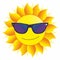 Cartoon Sun Characters, Smiley Emoticon wearing sunglasses. Isolated On White Background, Vector Illustration.