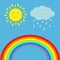 Cartoon sun, cloud with rain and rainbow set. Children funny il