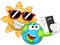 Cartoon Sun and Earth taking selfie