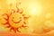 a cartoon sun with a happy face on a sunny day with clouds and sun in the sky behind it, with a yellow background with a yellow
