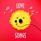 Cartoon sun with microphone sings love songs. Cute music card for karaoke album. Flat style. Vector illustration