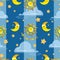 Cartoon sun, month. Day, night. Baby vector background. Moon, sun and cloud on striped background.