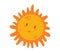 Cartoon Sun With Smiling Face, Cute Character With Eyes And Funny Smile. Isolated Solar Sunshine Childish Design Element
