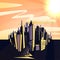 Cartoon sunset cityscape. illustration