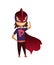 Cartoon superhero kid character. Joyful kid wearing super hero costume with mask and comic cloak for brave recreation