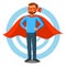 Cartoon superhero man in red cape, male superhero, programmer