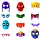 Cartoon Superhero Mask Color Icons Set. Vector