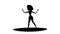 Cartoon surf girl silhouette with surfboard in black and white design in 4k video.