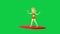 Cartoon surf girl with surfboard on green background in 4k video.