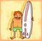 Cartoon surf illustration, vector icon.