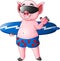 Cartoon surfer pig waving hand