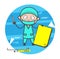 Cartoon Surgeon with Blank Placard Vector Illustration