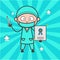 Cartoon Surgeon Doctor Showing a Reward Certificate Vector Concept