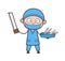 Cartoon Surgeon with Saw Cutter and Medical Equipments Vector