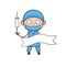 Cartoon Surgeon with Syringe and Ribbon Banner Vector