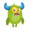 Cartoon surprised green horned monster. Halloween vector illustration. Troll or goblin character