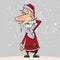 Cartoon surprised Santa Claus scratches his head