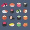 Cartoon sushi rolls japanese cuisine seafood vector set
