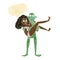 cartoon swamp monster carrying woman in bikini with speech bubbl
