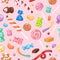 Cartoon sweet bonbon sweetmeats candy kids food sweets mega collection seamless pattern background