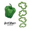 Cartoon sweet pepper. Ripe green vegetable. Vegetarian delicious. Eco organic food. Flat vector design, on white