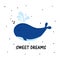 Cartoon sweet whale vector illustration. Sea character in modern flat style