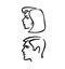 Cartoon symbols of people faces black line man and women