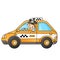 Cartoon taxi with driver. Images transport or vehicle for children. Profession. Colorful vector illustration for kids