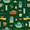 Cartoon Tea Ceremony Seamless Pattern Background. Vector