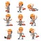 Cartoon technician character poses