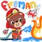 Cartoon teddy bear fireman illustration vector.