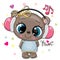 Cartoon Teddy Bear girl with pink headphones on a white background