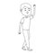Cartoon teen boy waving icon, flat design