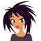 Cartoon teenager girl portrait with curly black haircut . Top-model girl face avatar. Vector illustration.