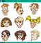 Cartoon teens characters faces set