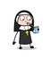 Cartoon Thirsty Nun Drinking Energy-Drink Vector